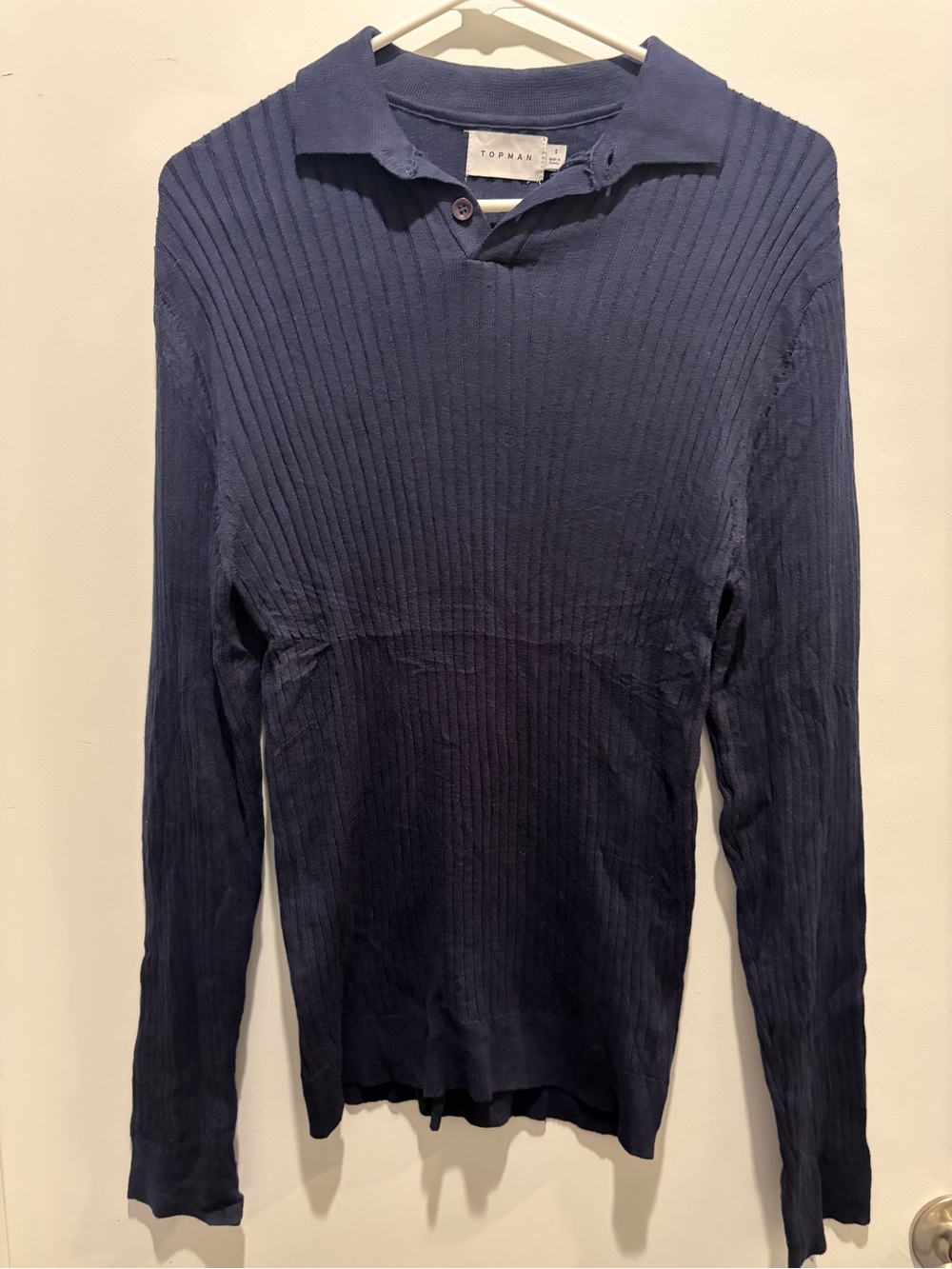 Topman Navy Ribbed Long-sleeve Polo